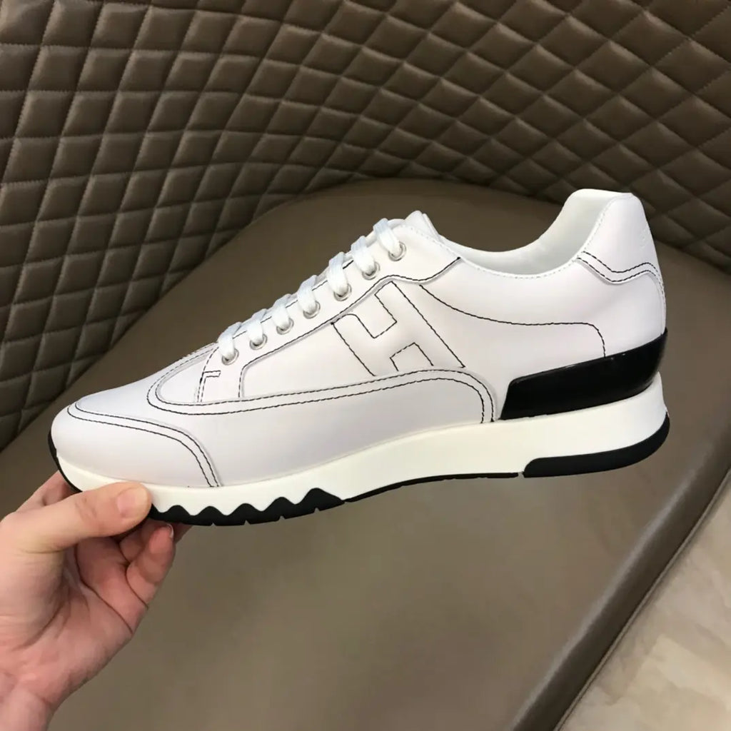 Hermes Paris White Black Leather Sneakers