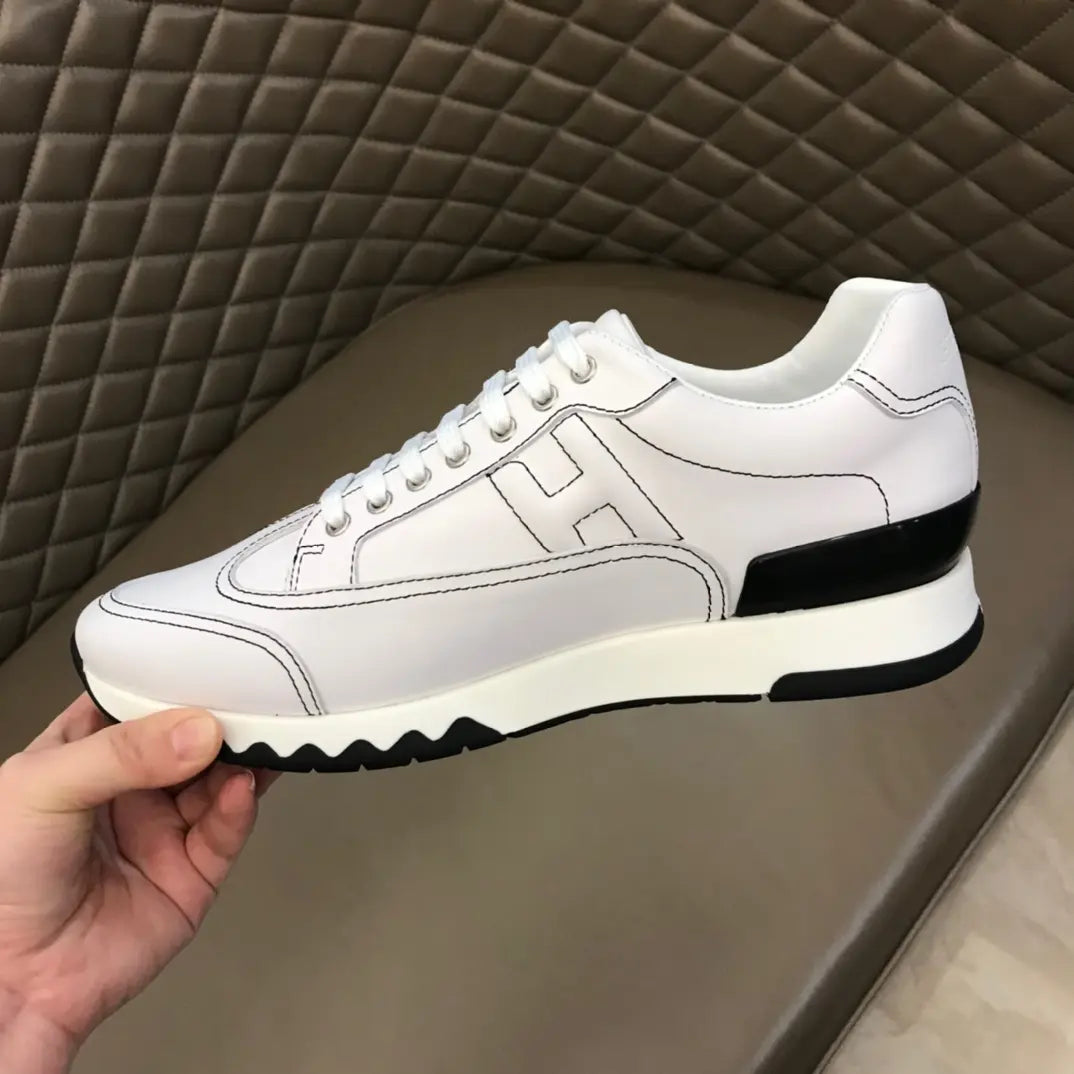 Hermes Paris White Black Leather Sneakers