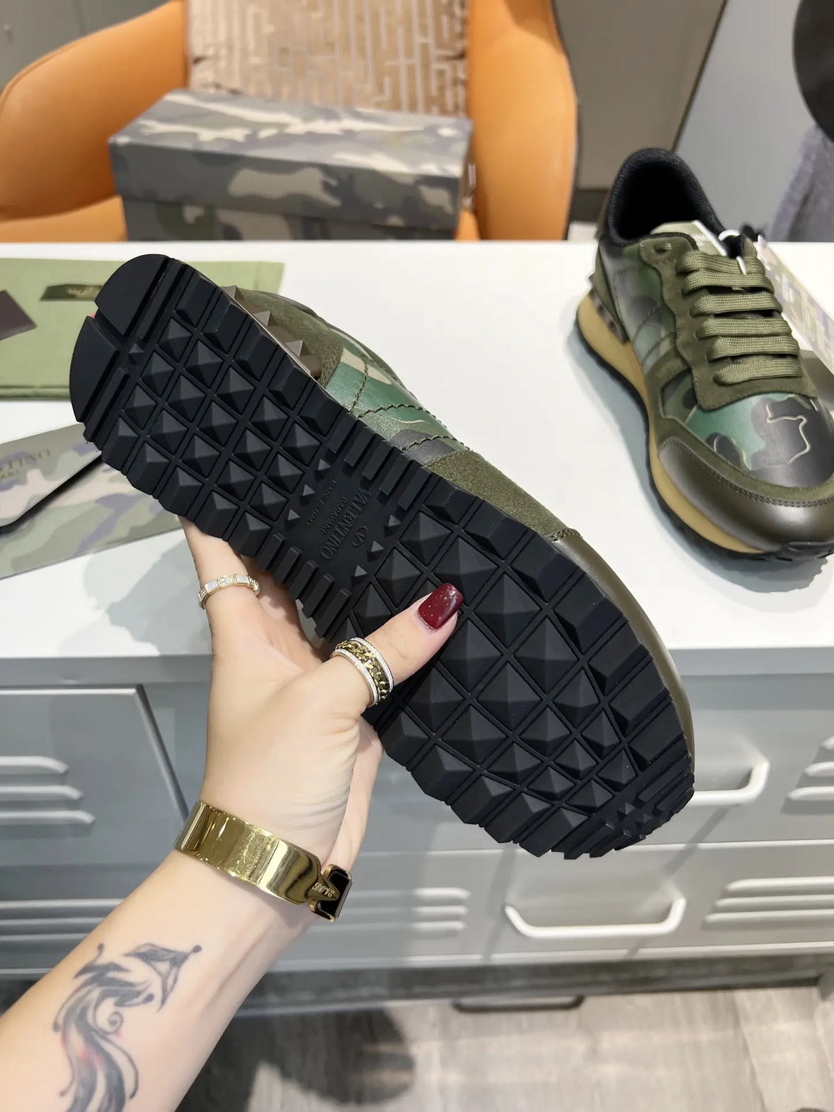 Valentino Rockrunner Green Black Camo Sneakers