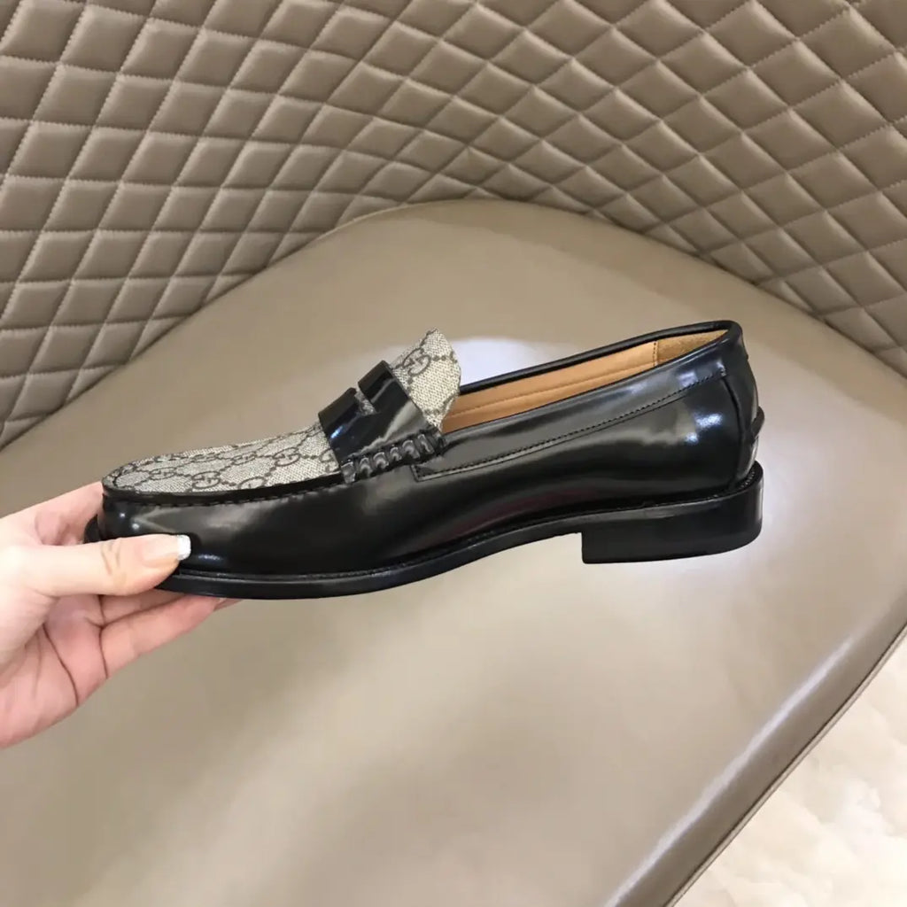 Gucci GG Black Patent Beige Loafers