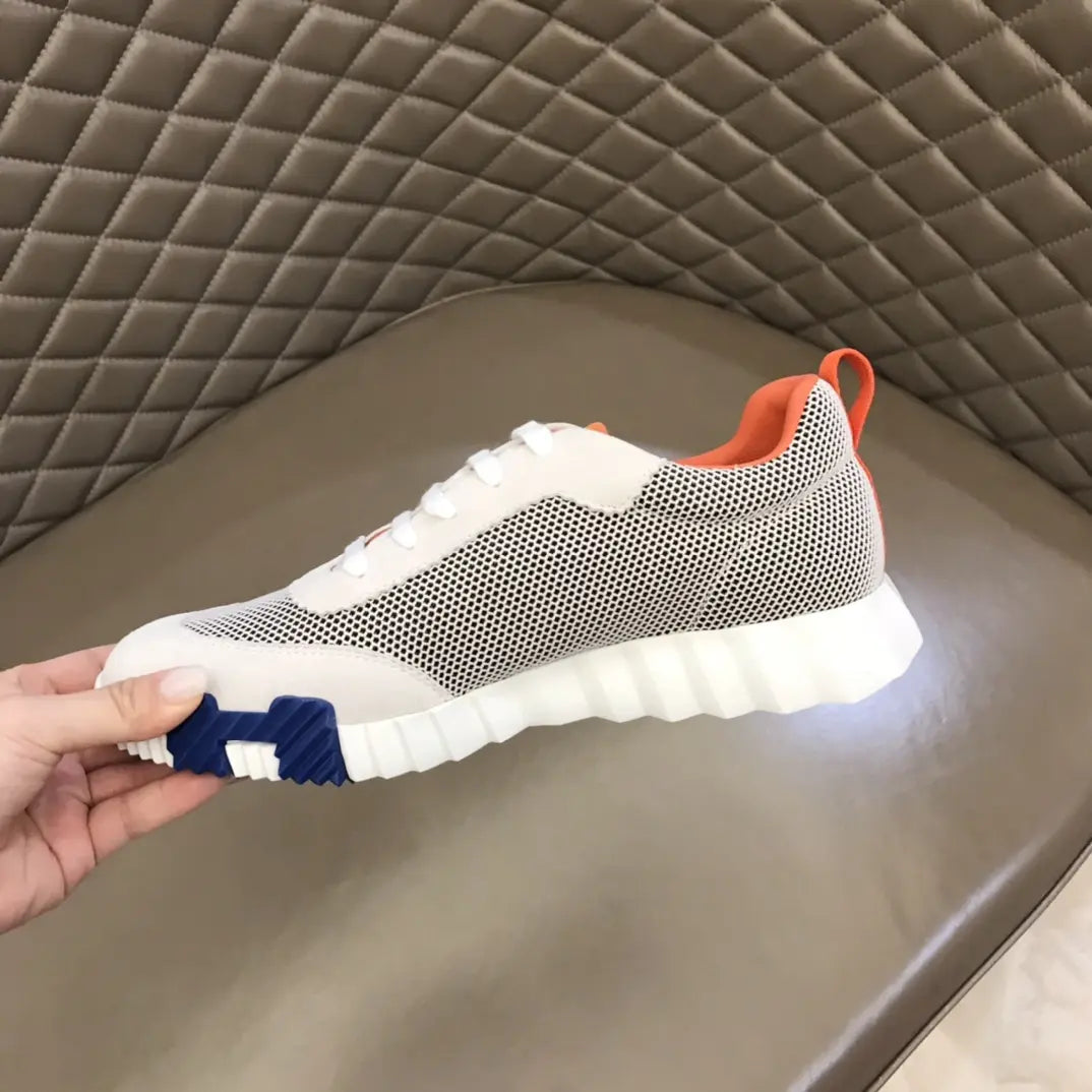 Hermes White Orange Blue Mesh Sneakers