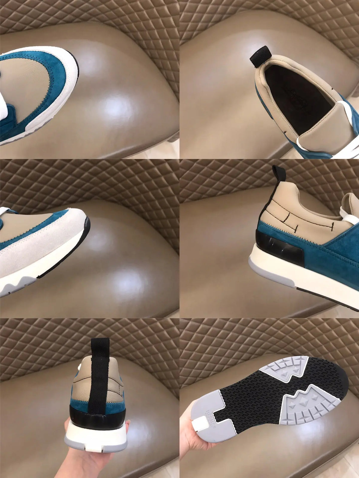 Hermes Paris Blue Beige White Sneakers