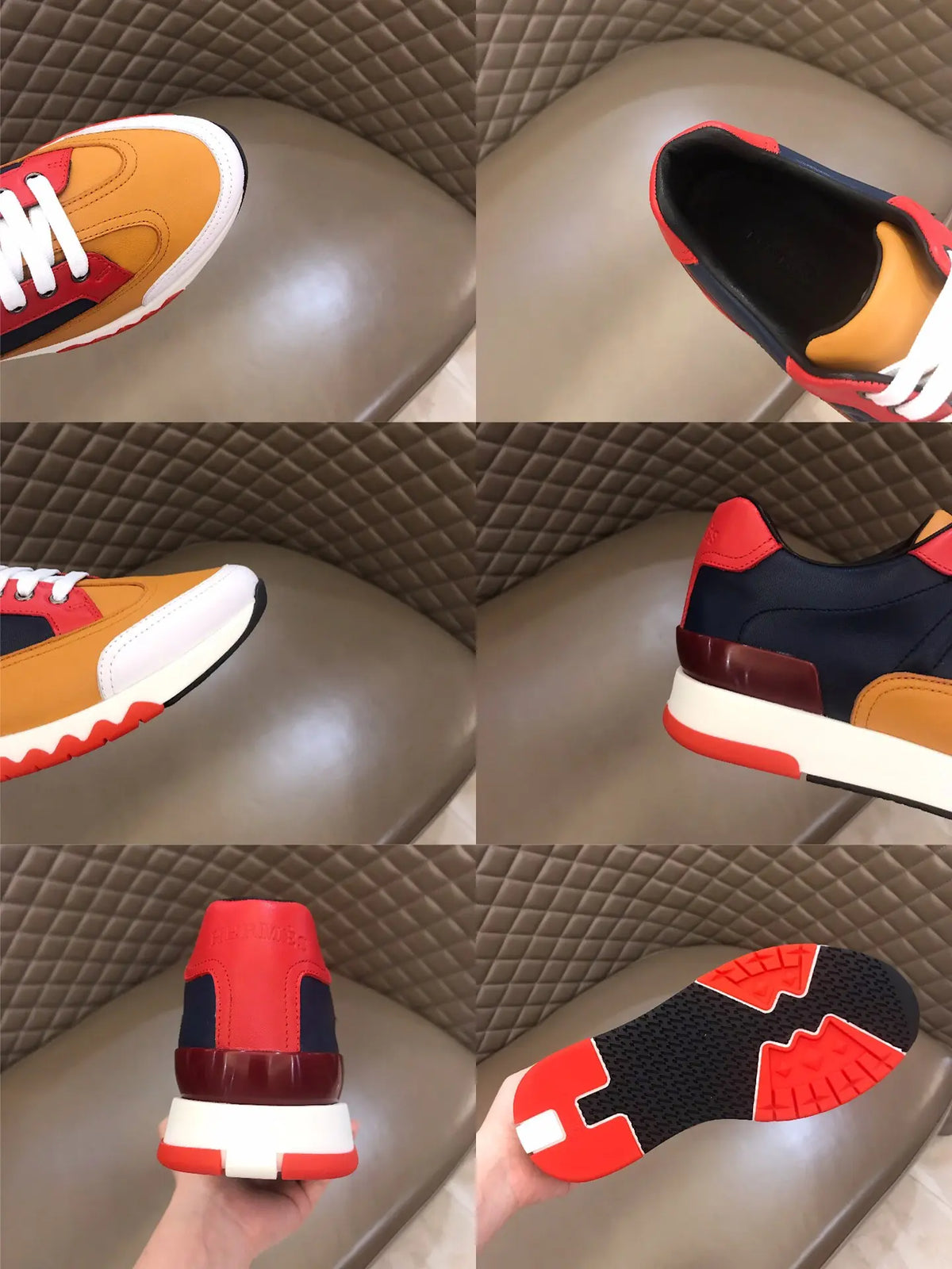 Hermes Tan Navy Red White Sneakers