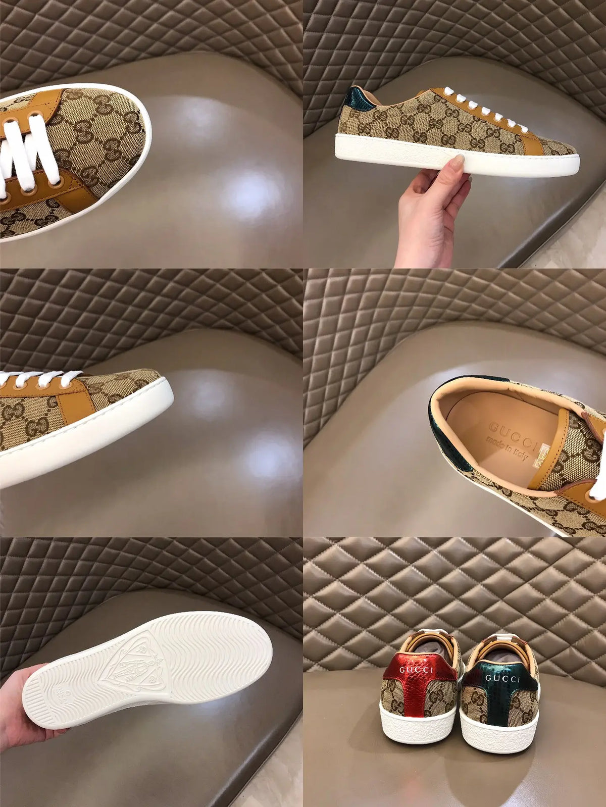 Gucci Ace Beige Brown Red Sneakers
