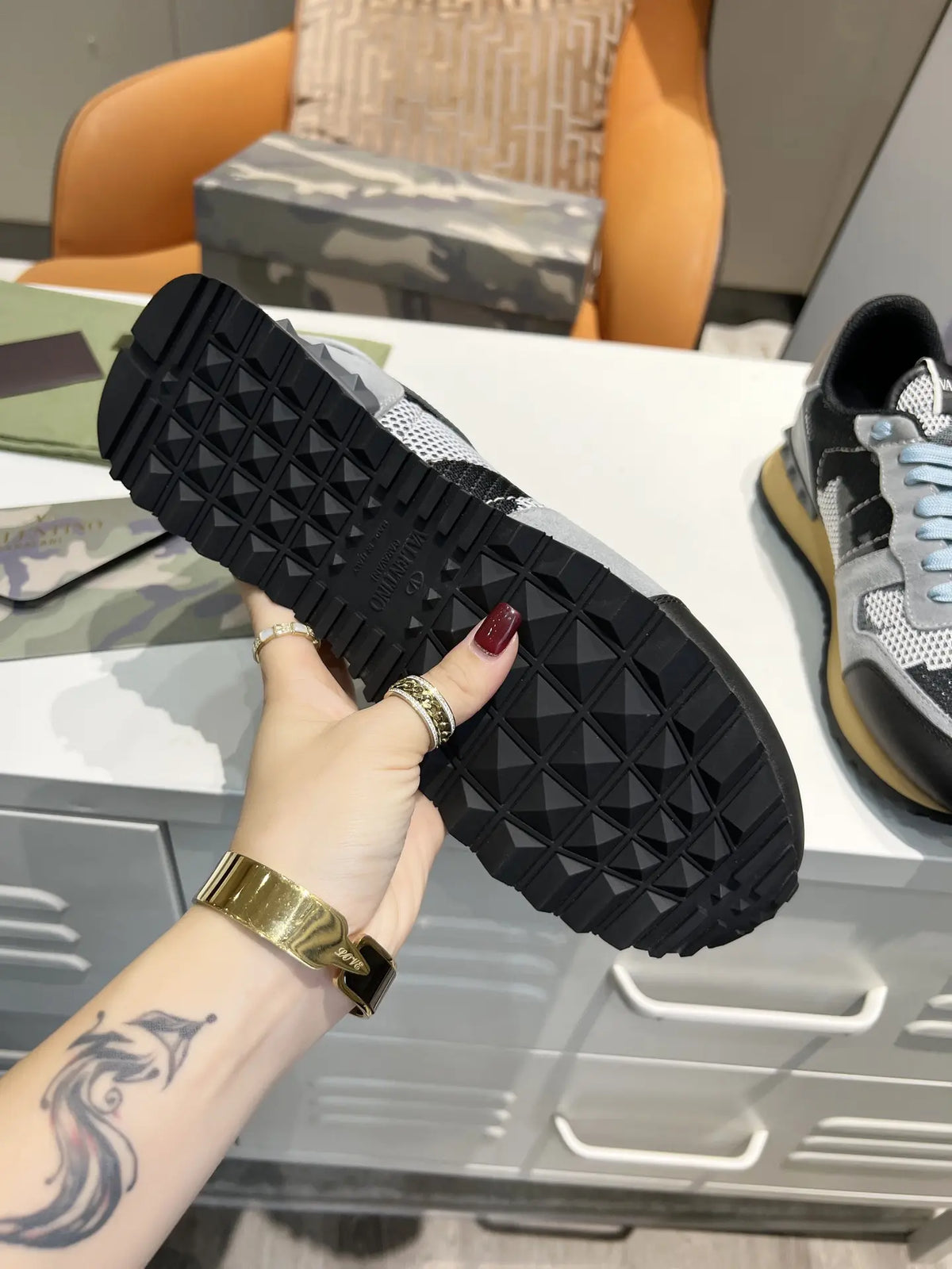 Valentino Rockrunner Camo Grey Black Sneakers