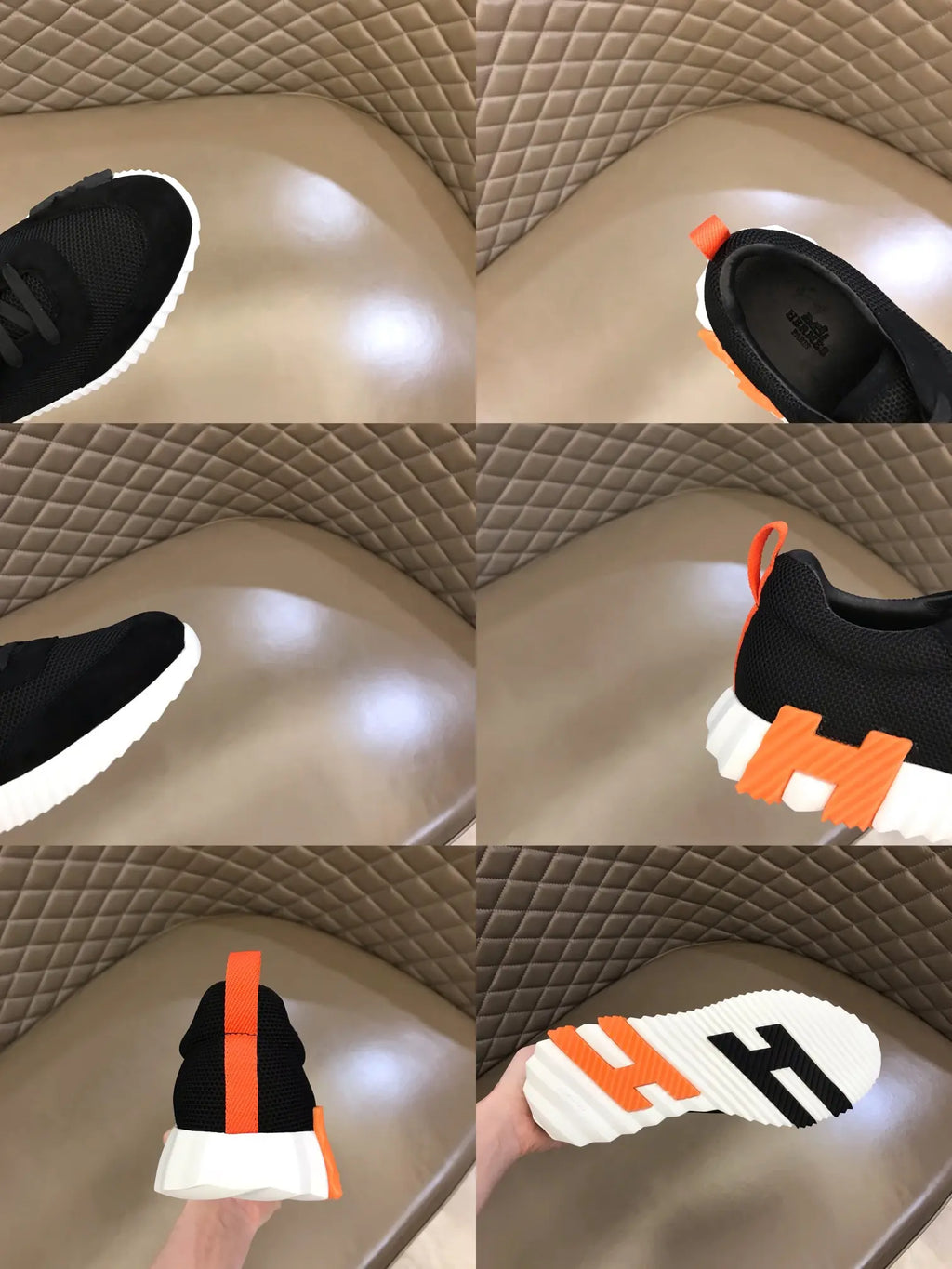Hermes Paris Black White Orange Sneakers