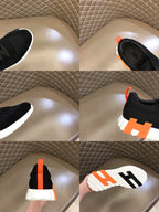 Hermes Paris Black White Orange Sneakers