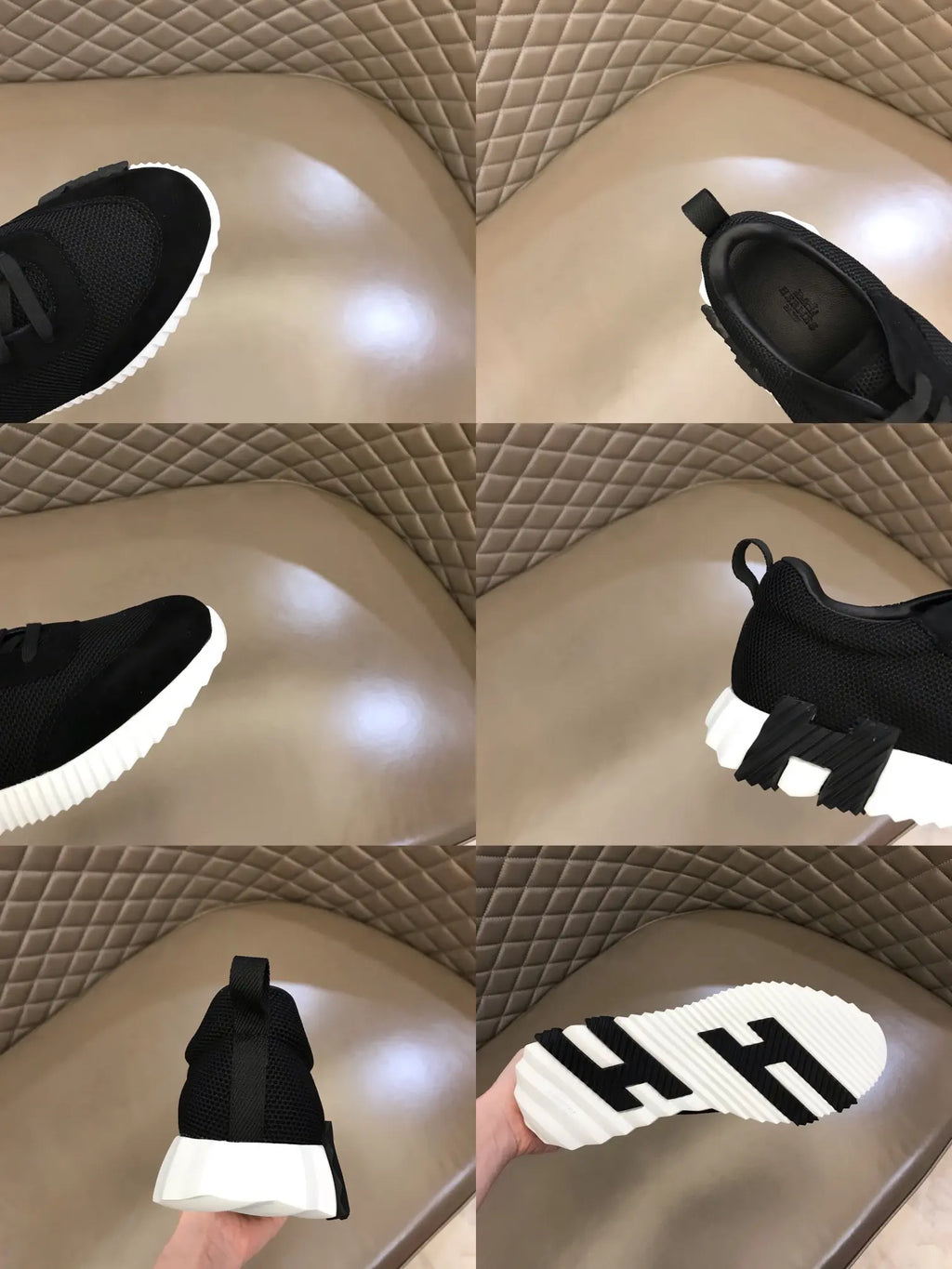 Hermes H Black White Mesh Sneakers