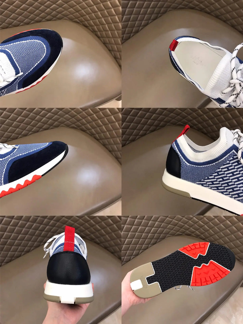 Hermes Navy Blue White Red Sneakers