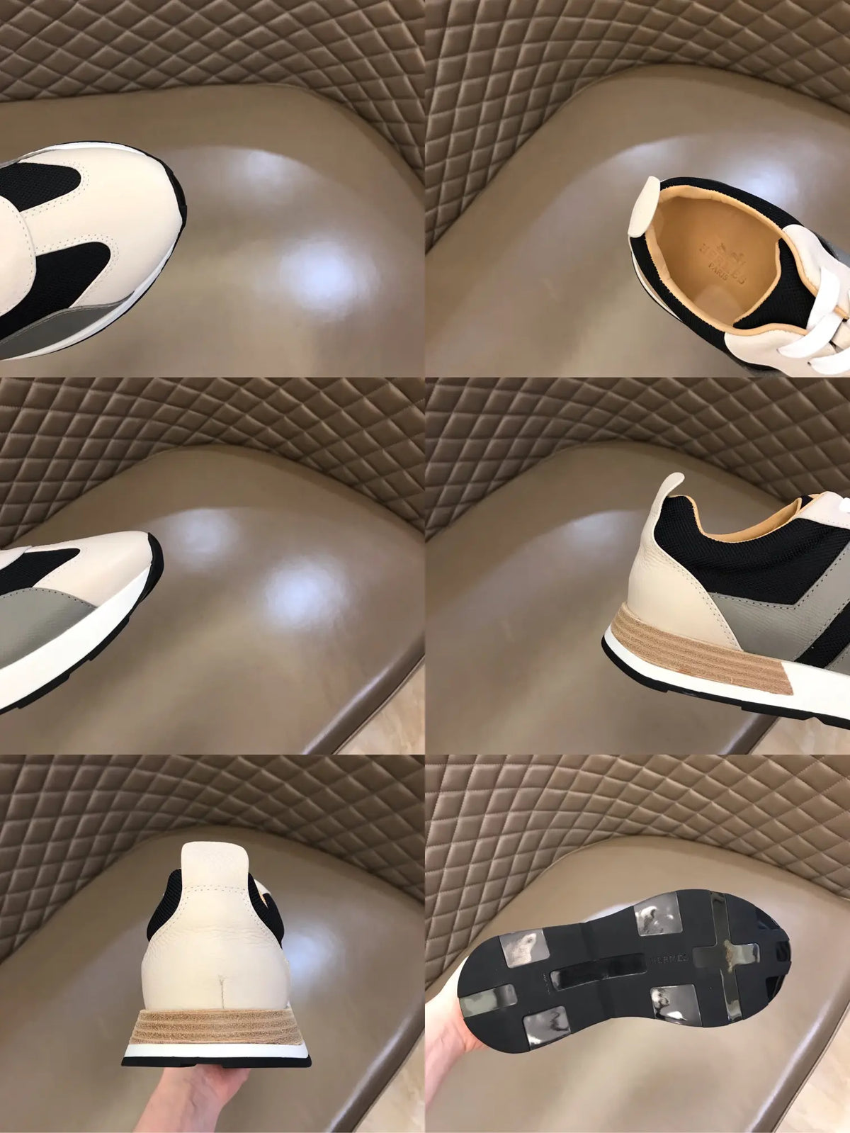 Hermes H White Black Grey Sneakers