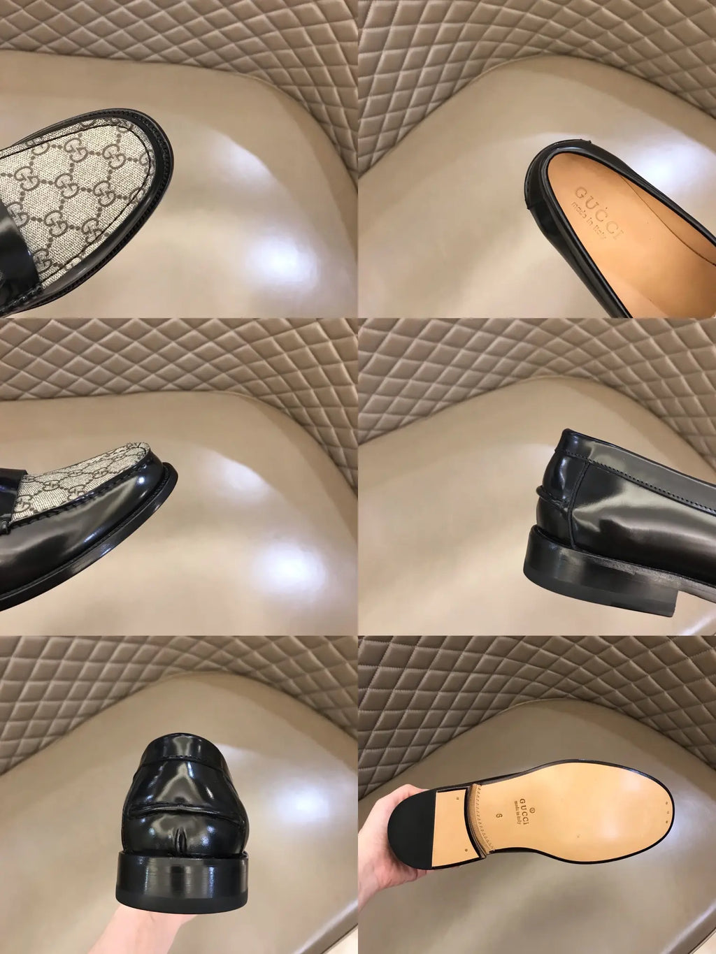 Gucci GG Black Patent Beige Loafers
