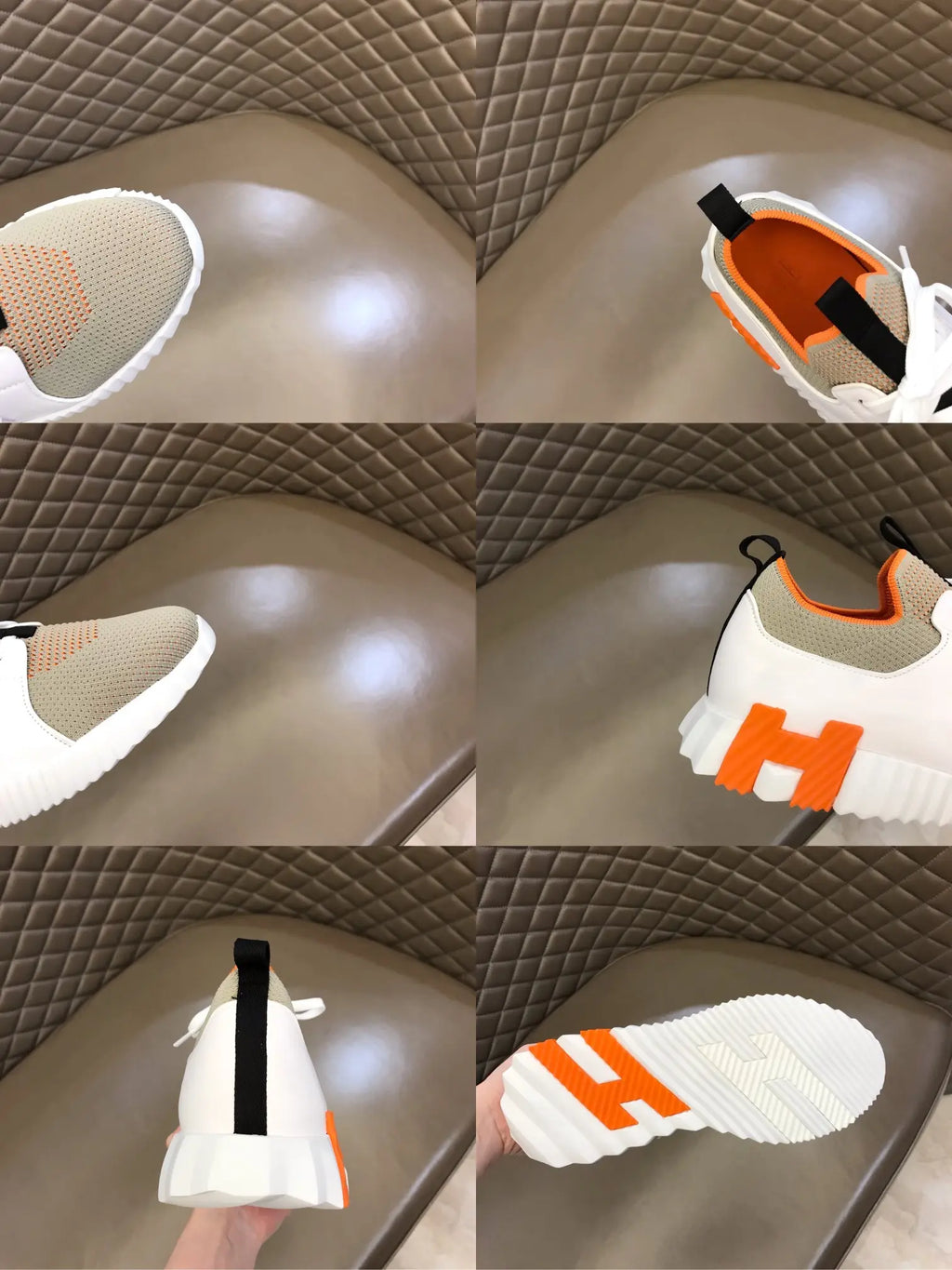 Hermes H White Beige Orange Sneakers