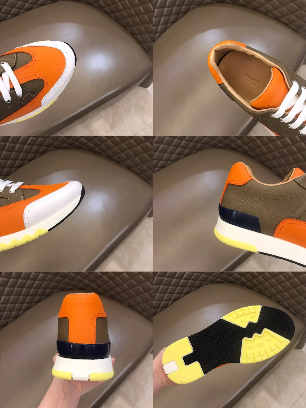 Hermes Olive Green Orange Blue White Sneakers