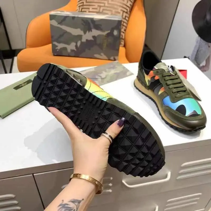 Valentino Rockrunner Camo Green Blue Orange Sneakers