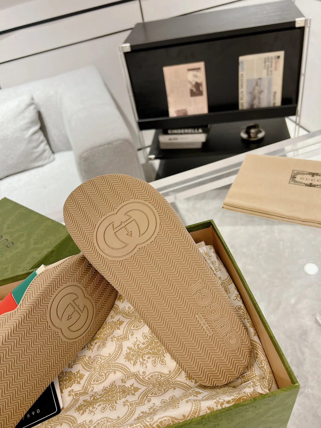 Gucci GG Beige Red Green Slides