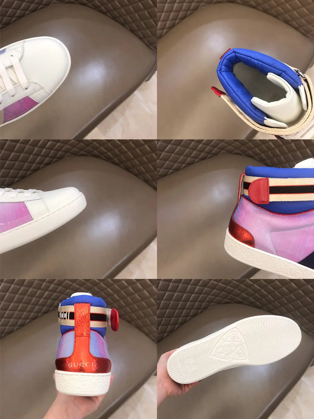 Gucci High Top White Blue Red Sneakers