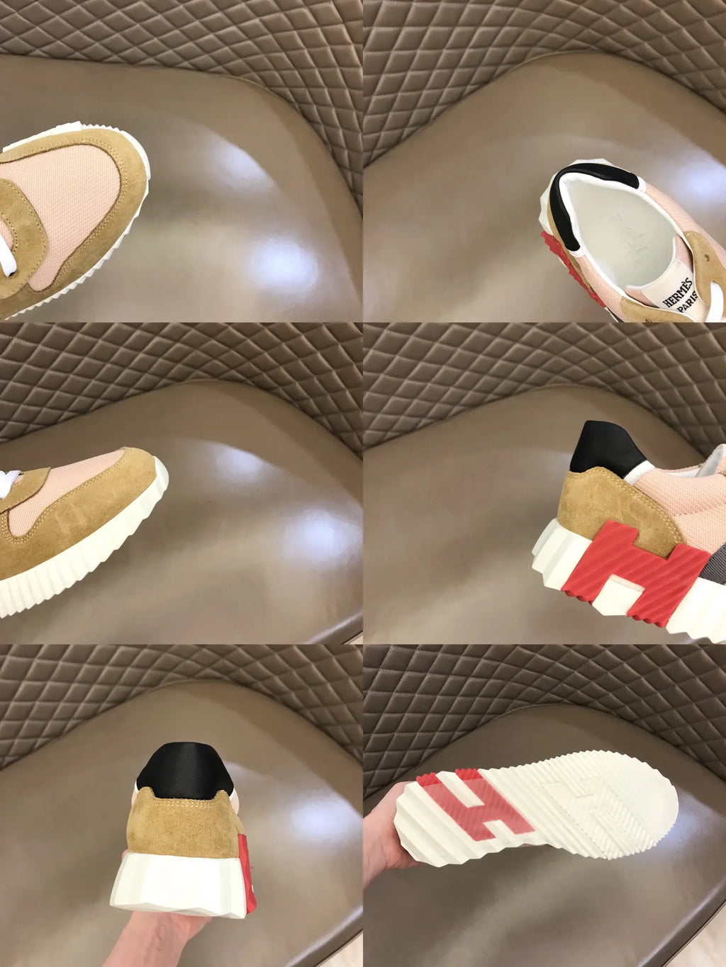 Hermès Pink Beige Black White Sneakers