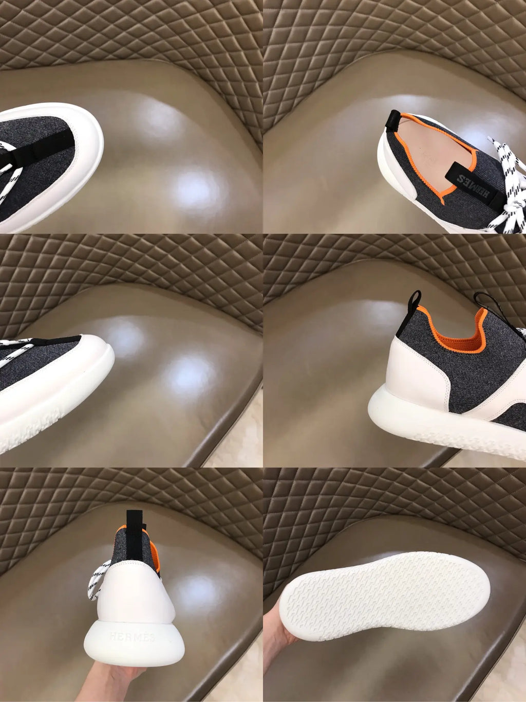 Hermes Paris Black White Orange Sneakers