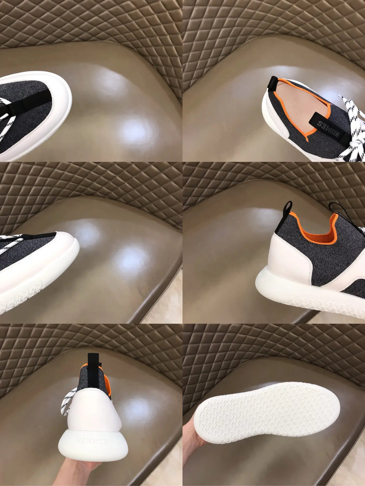 Hermes Paris Black White Orange Sneakers