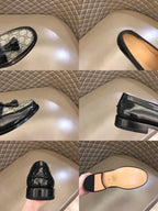 Gucci GG Black Beige Tassel Loafers