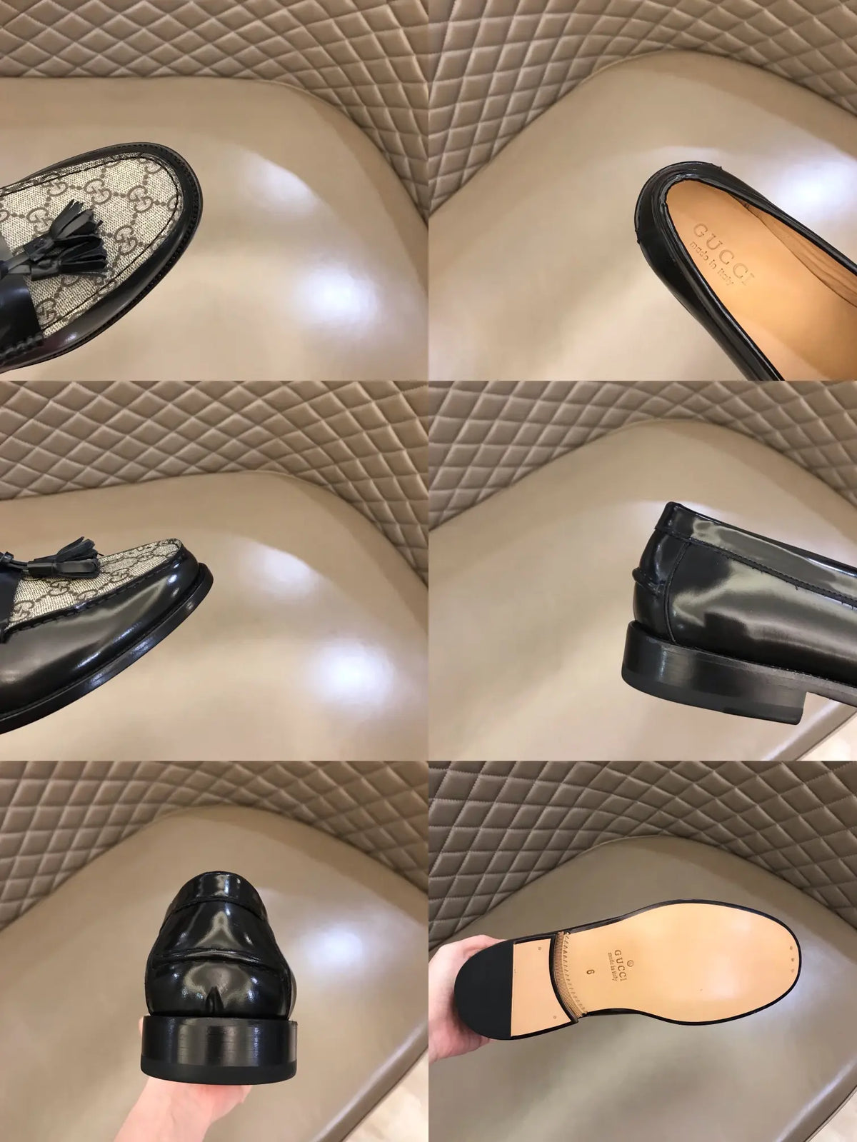 Gucci GG Black Beige Tassel Loafers