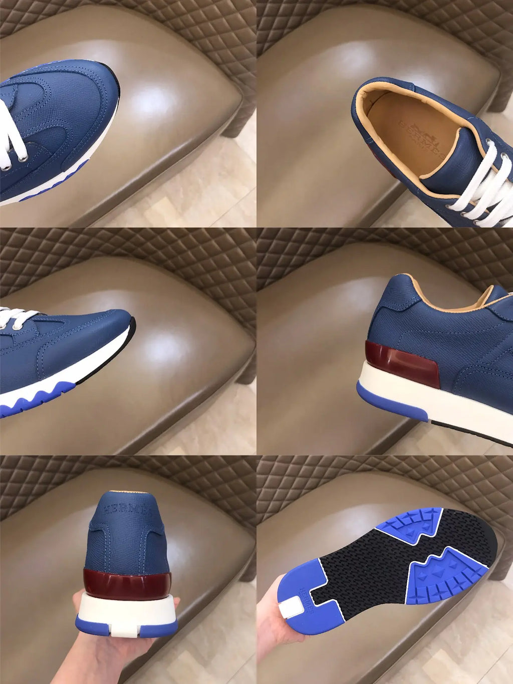 Hermès Paris Navy Blue Brown White Sneakers