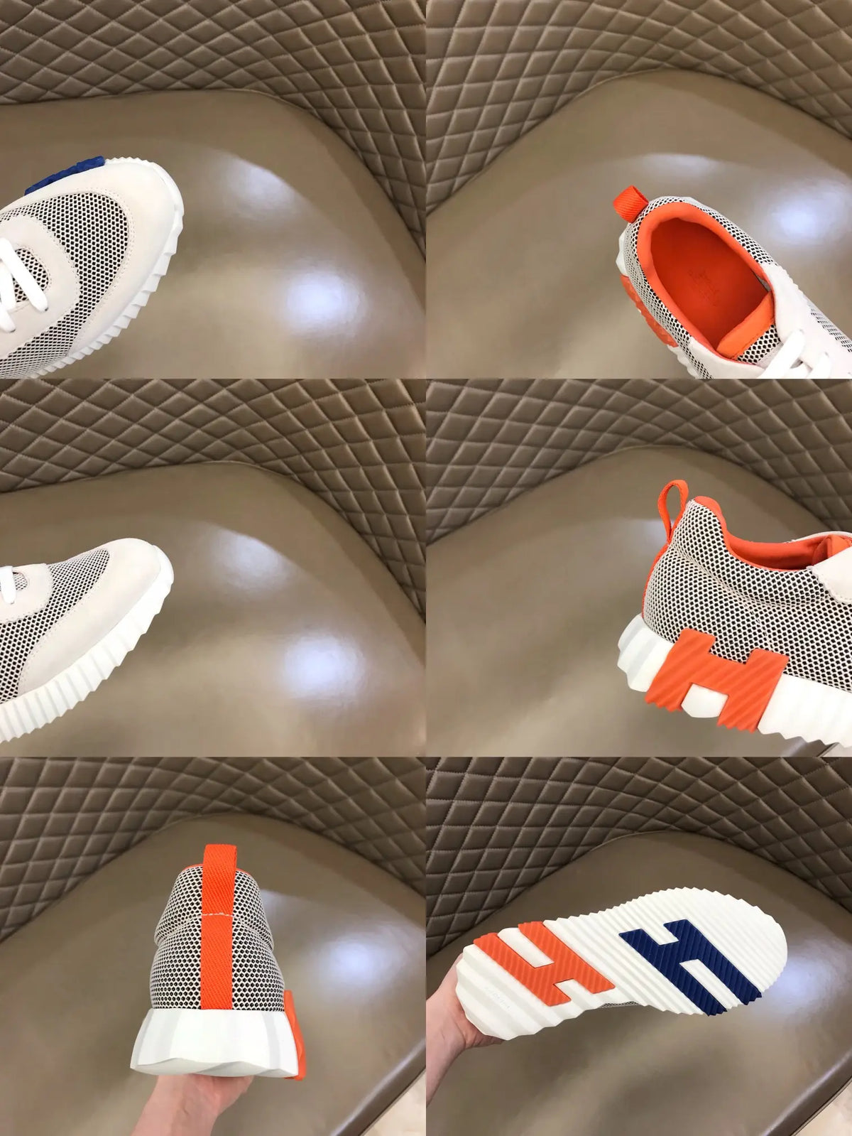 Hermes White Orange Blue Mesh Sneakers