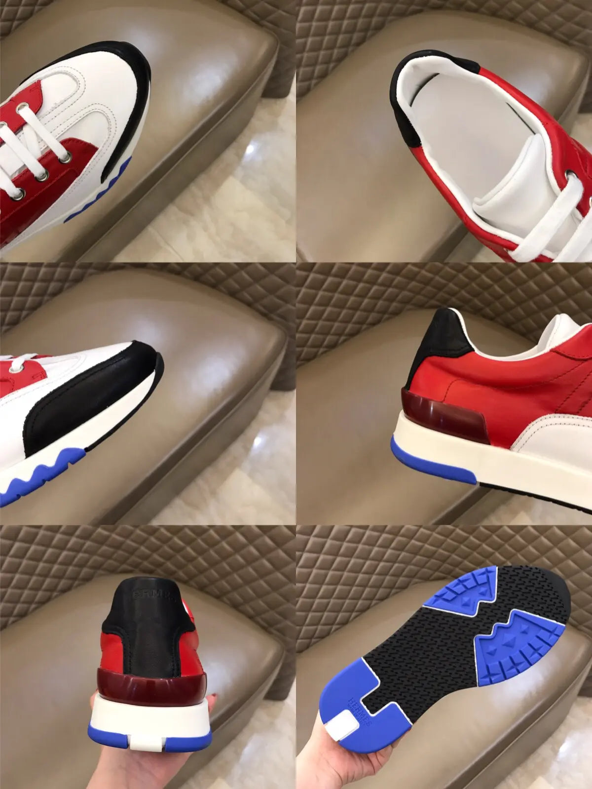 Hermes Red White Black Blue Sneakers