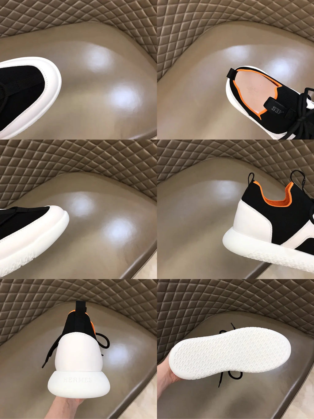 Hermès Bouncing Black White Orange Sneakers