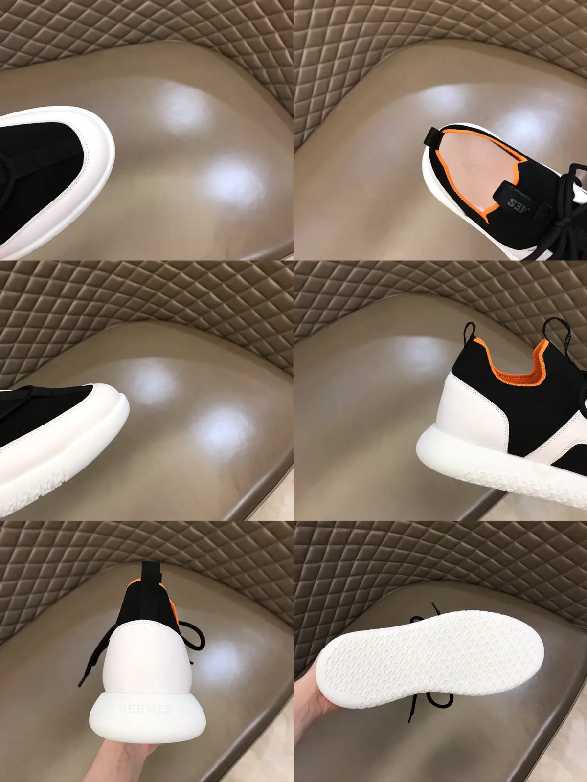 Hermès Bouncing Black White Orange Sneakers