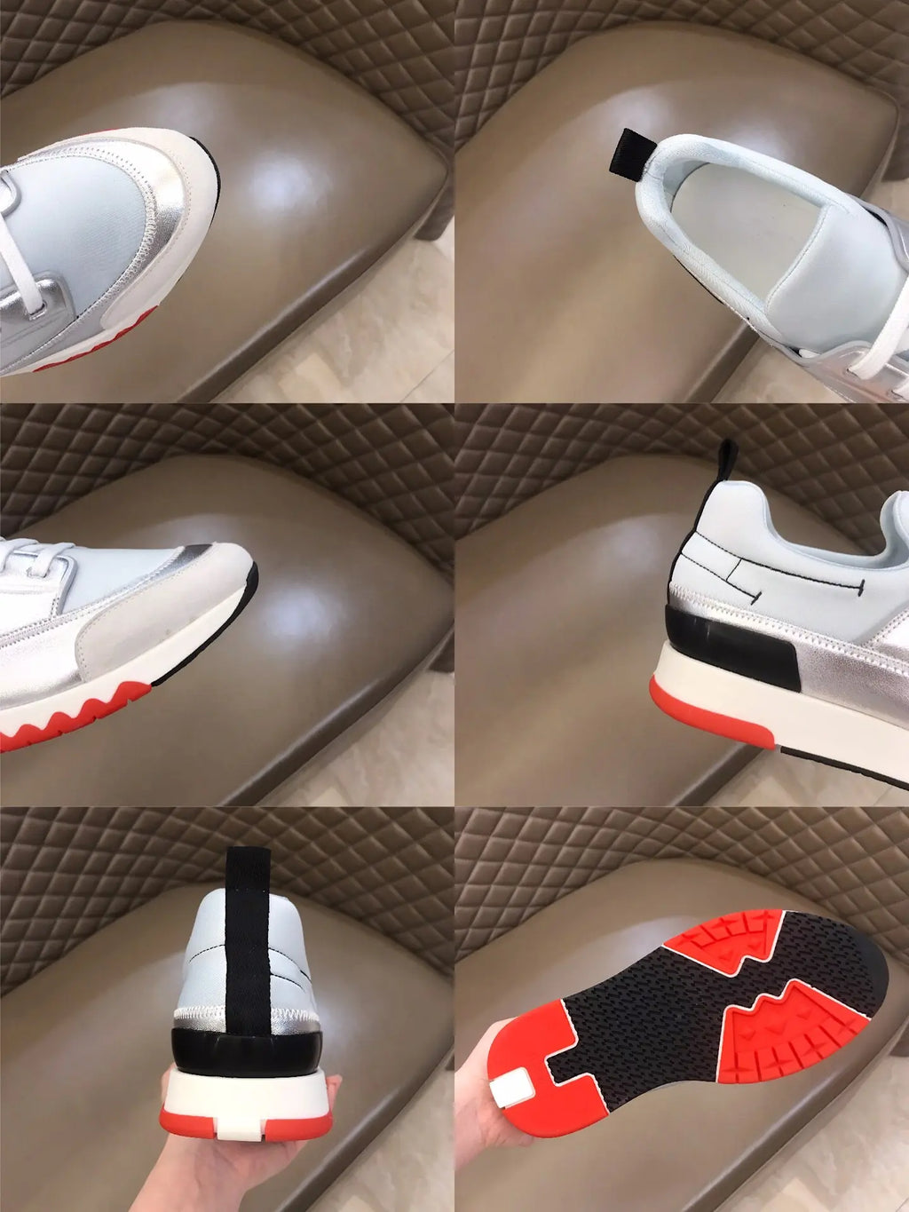 Hermes White Silver Black Red Sneakers