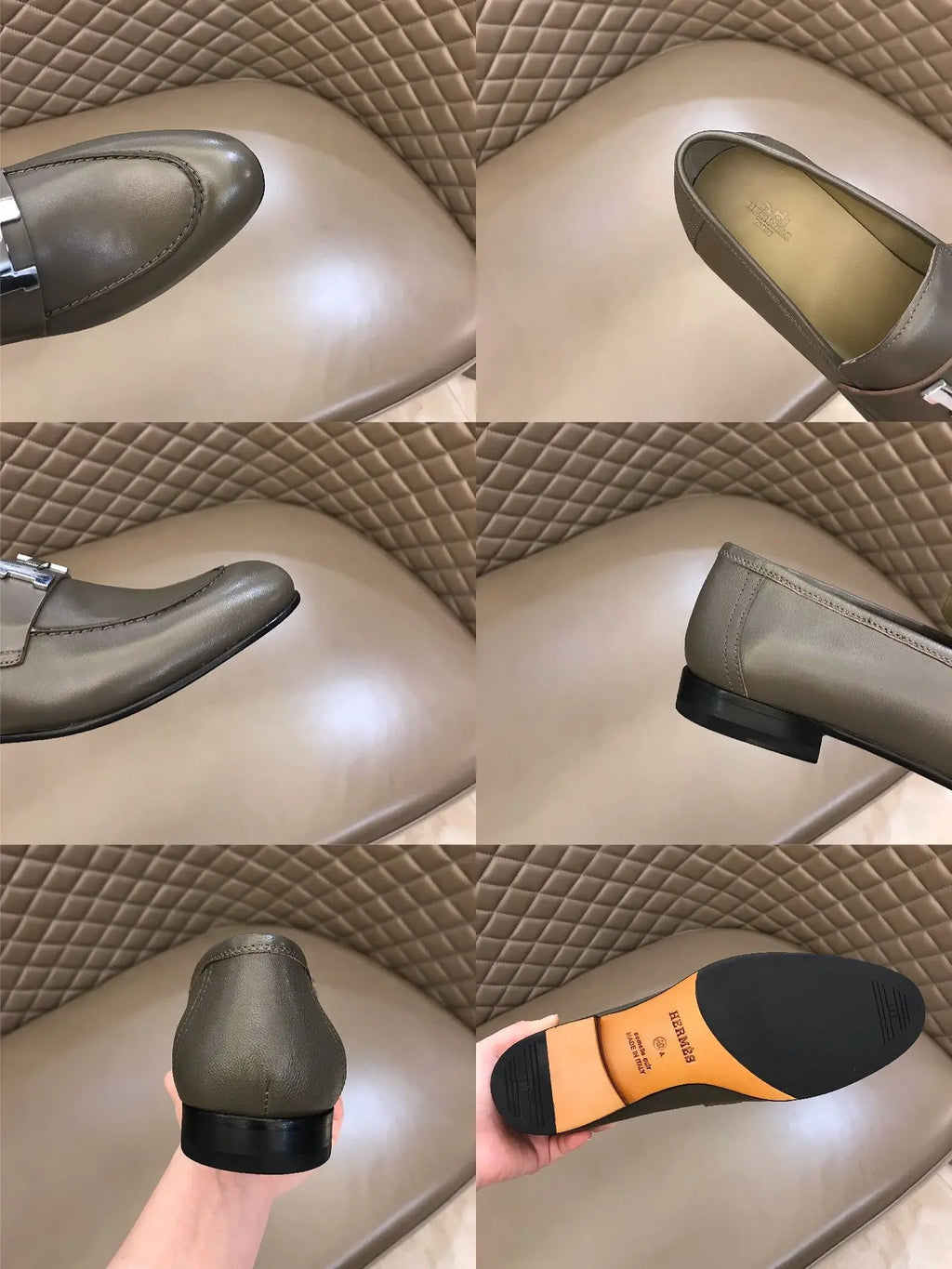 Hermes Paris H Buckle Grey Loafers