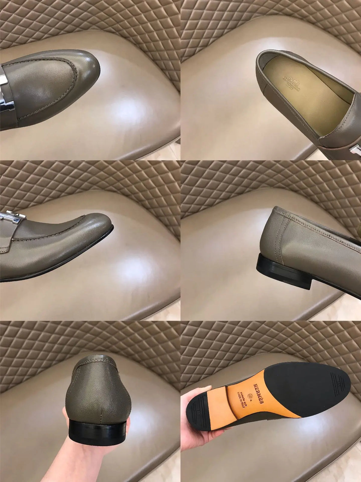 Hermes Paris H Buckle Grey Loafers