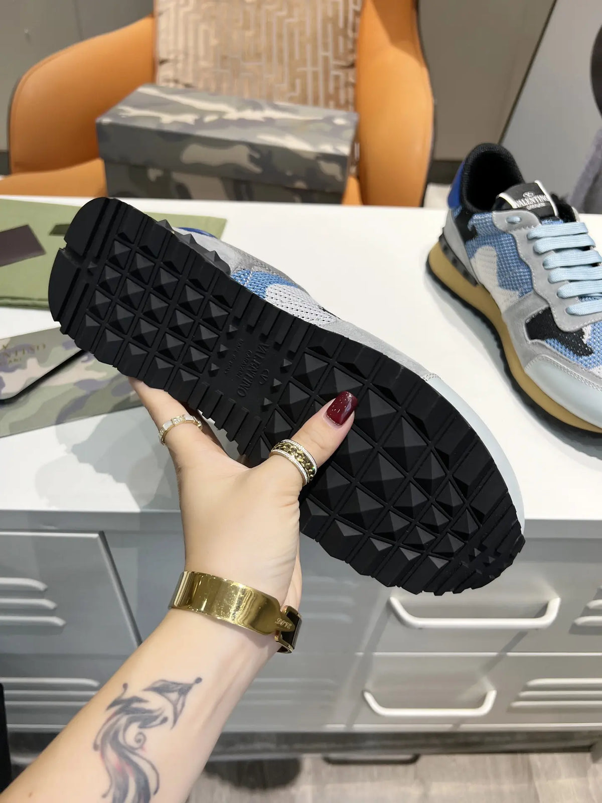 Valentino Garavani Blue Gray Camo Sneakers