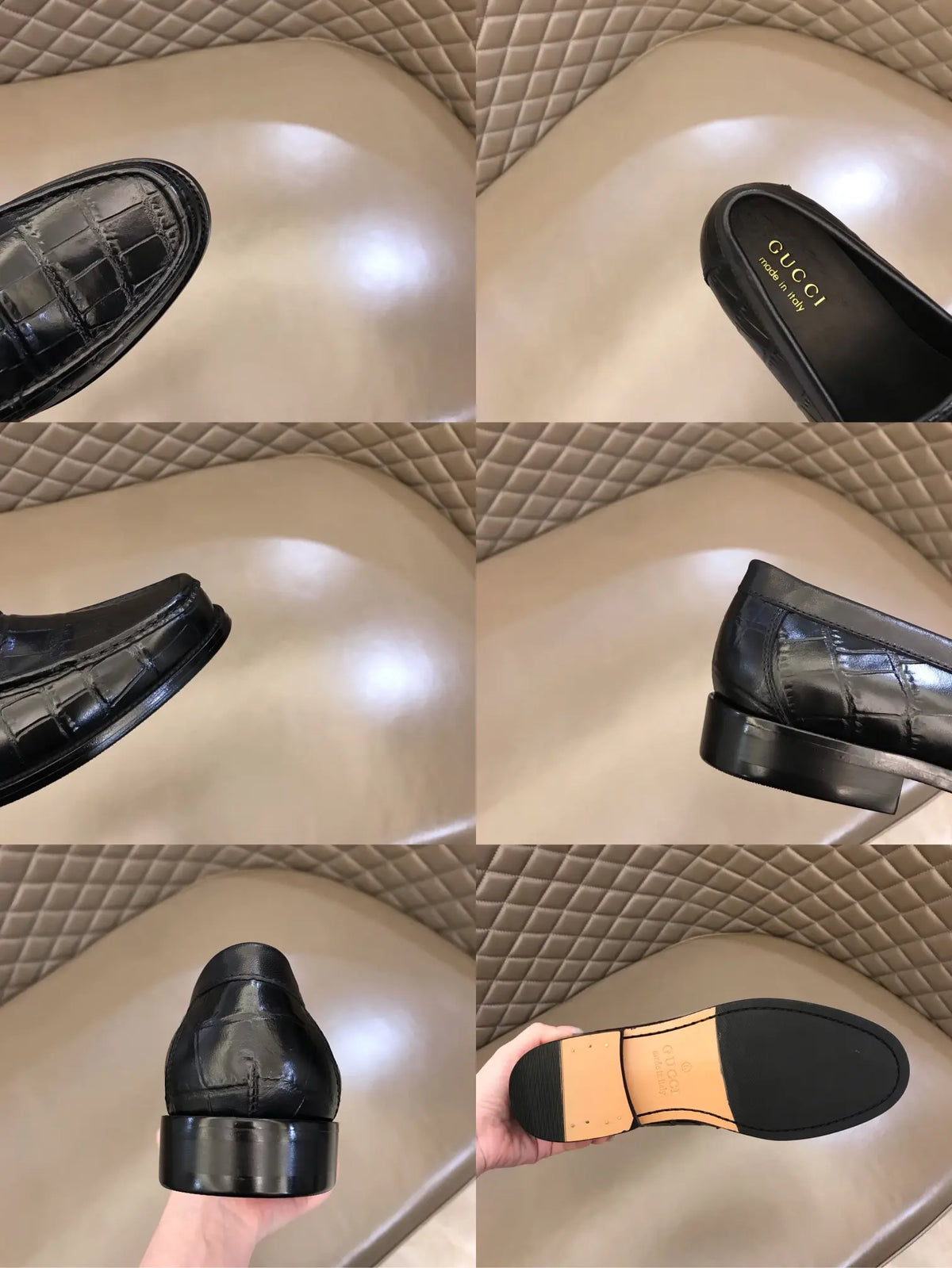 Gucci Crocodile Skin Black Leather Loafers