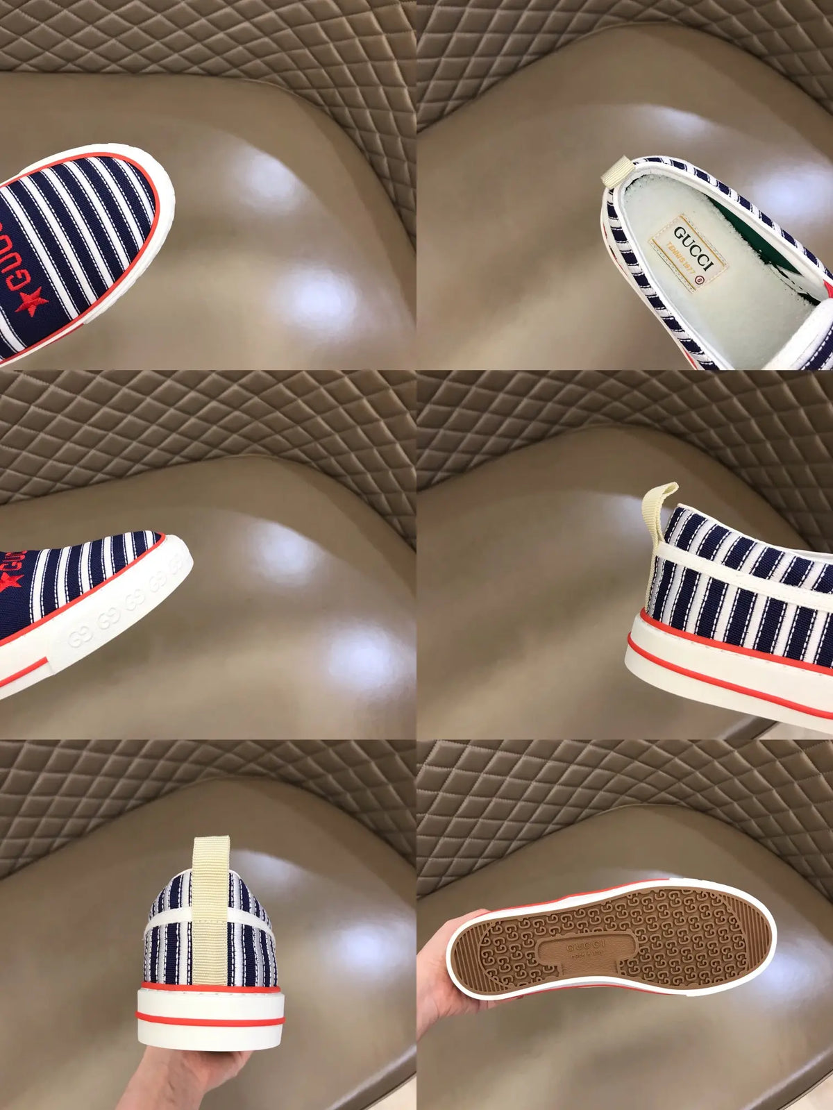 Gucci Striped Blue White Red Slip On Sneakers