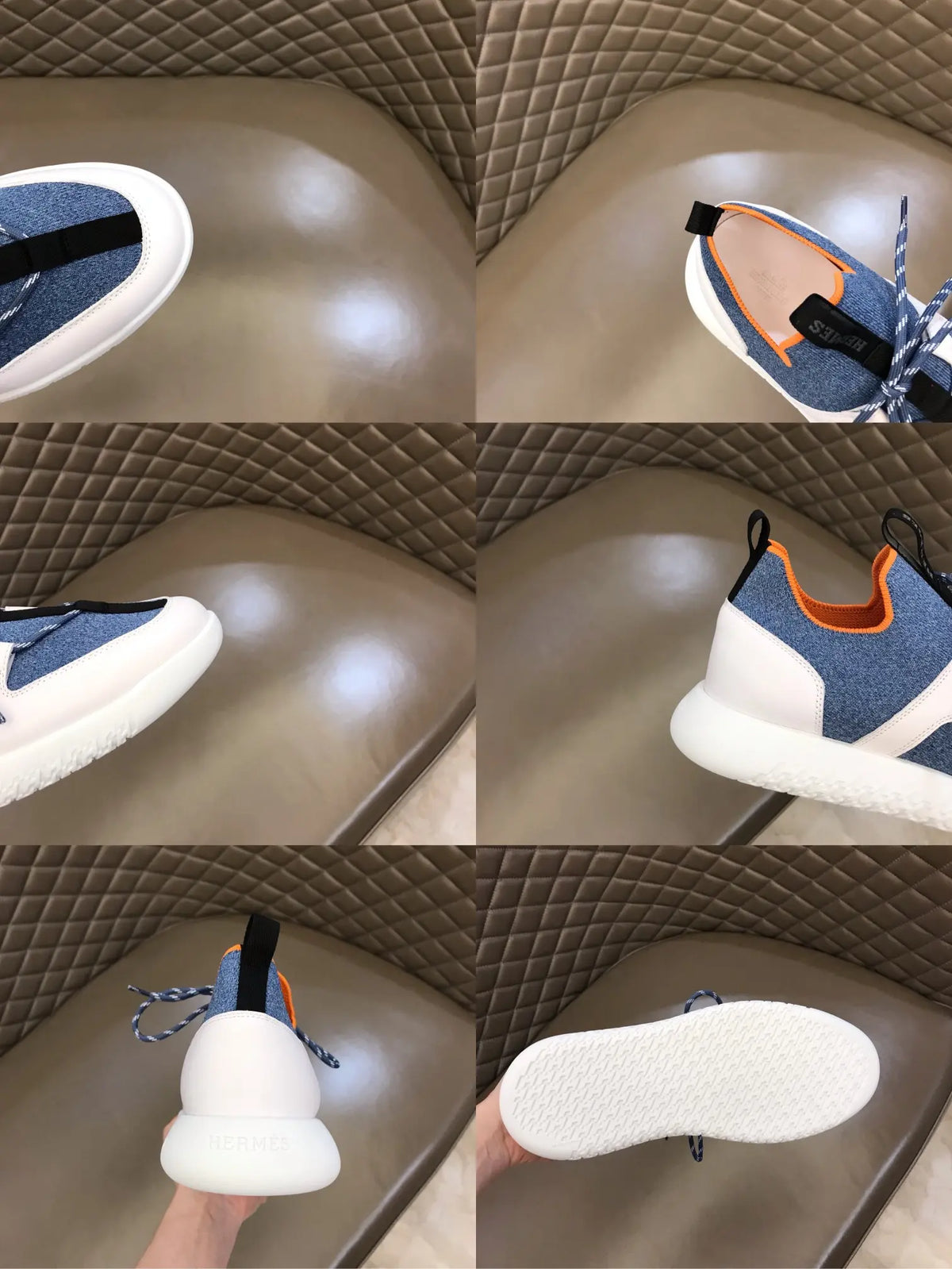 Hermes Blue Denim White Black Sneakers
