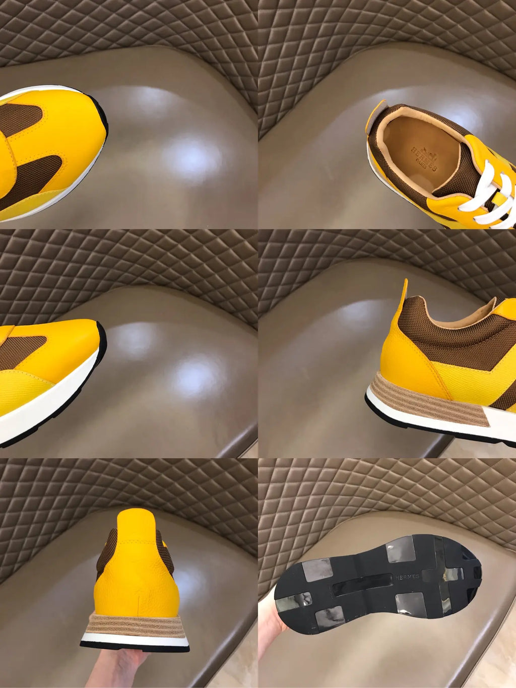 Hermes Yellow Brown Black White Sneakers
