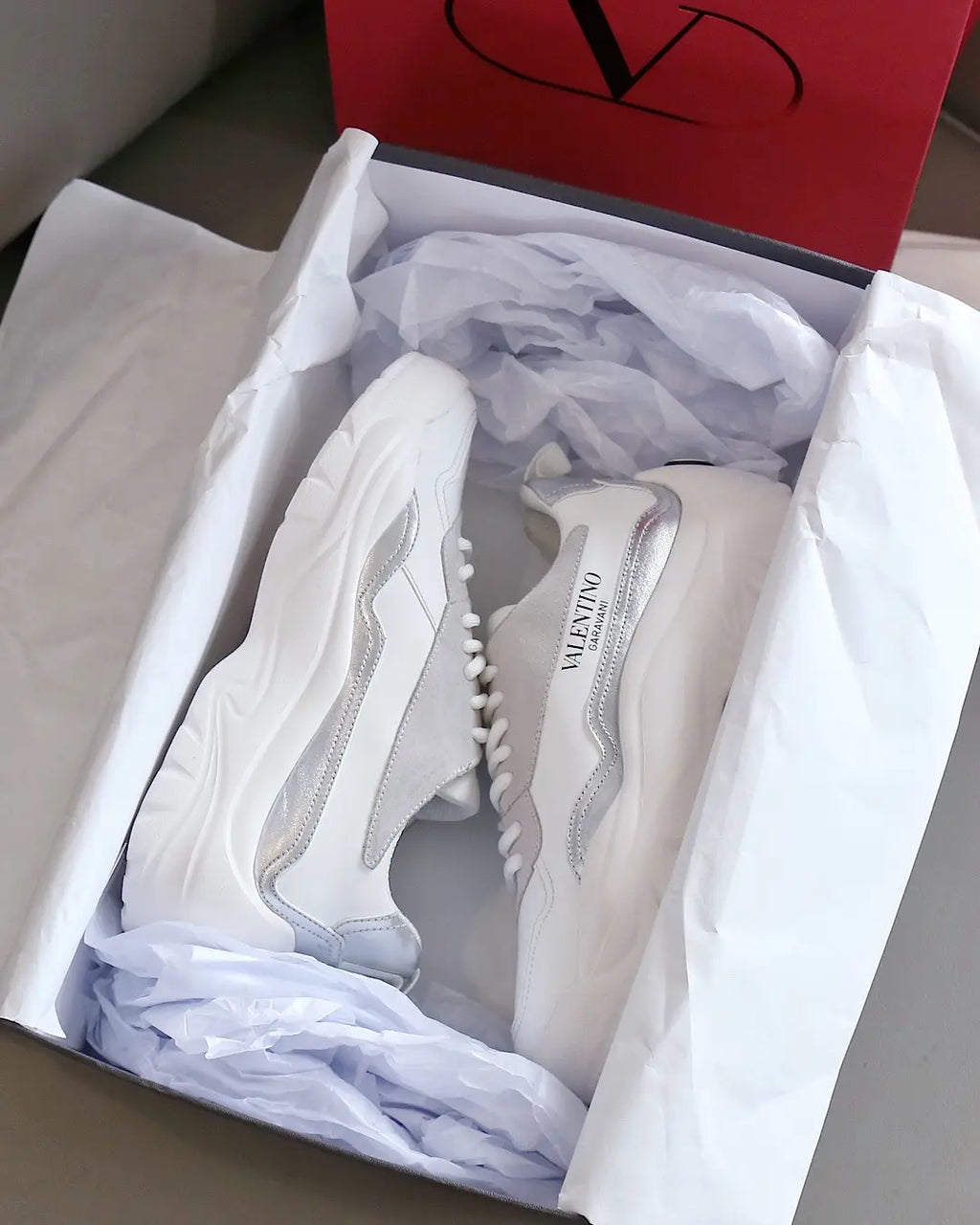 Valentino Garavani White Silver Grey Sneakers