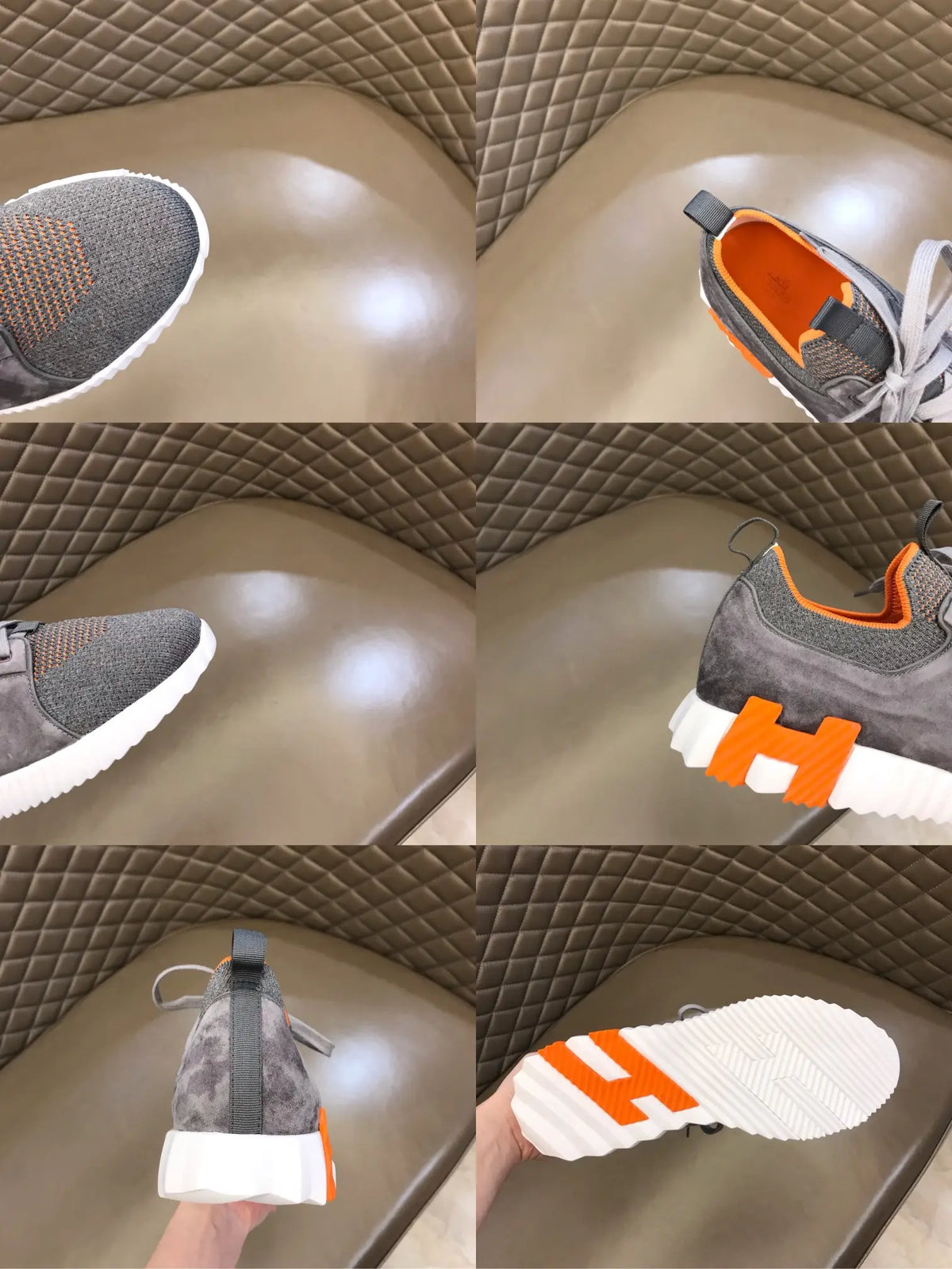 Hermes Grey Orange White Sneakers