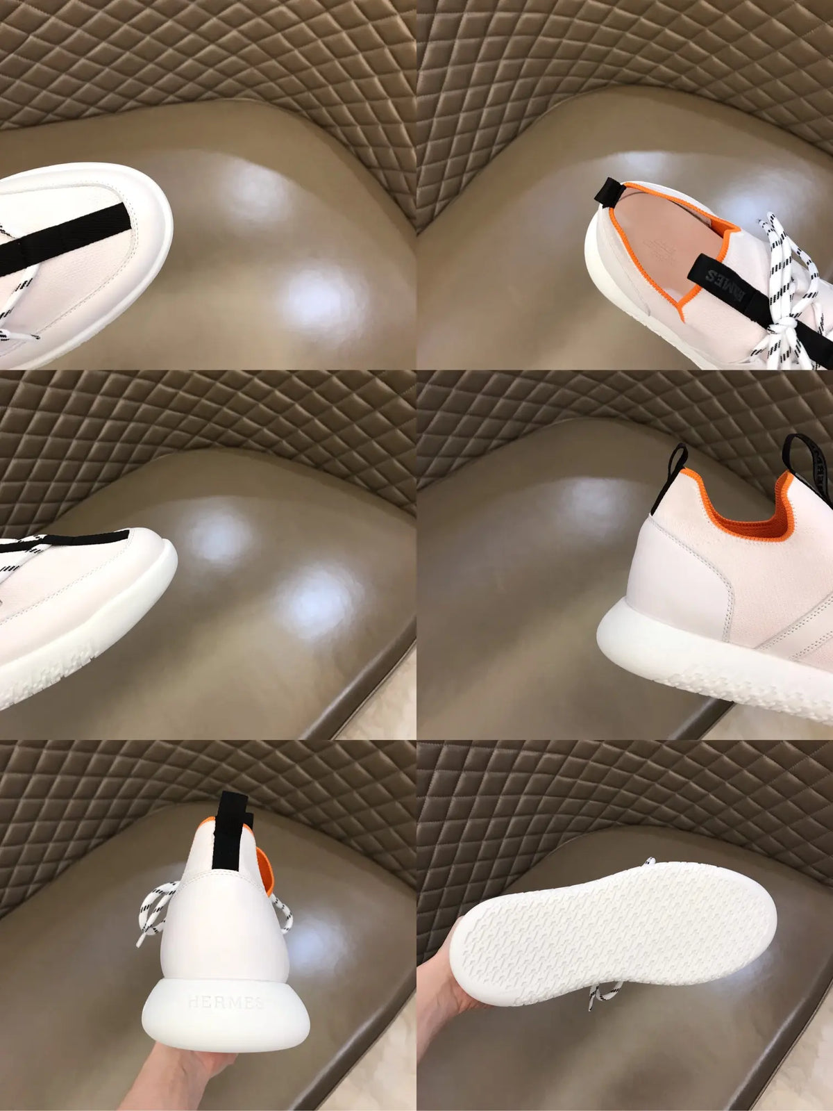 Hermes White Black Orange Sneakers