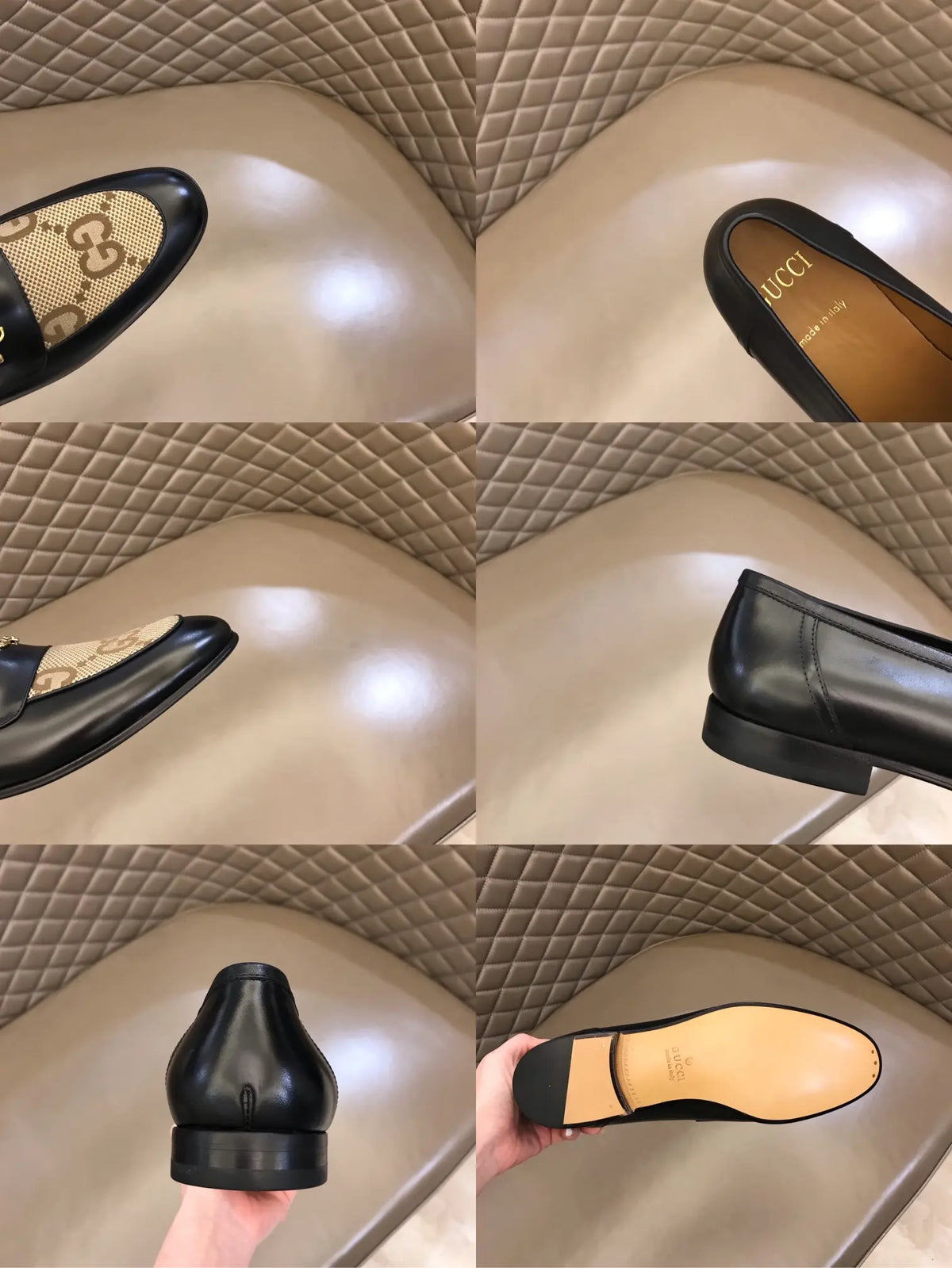 Gucci GG Chain Black Beige Loafers