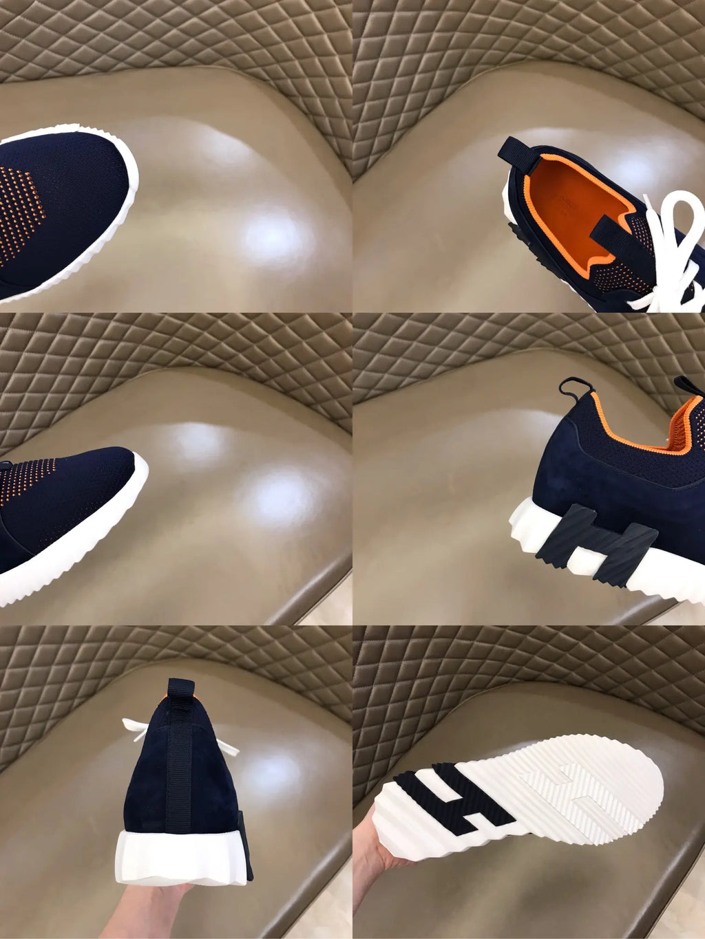 Hermes Bouncing Black White Orange Sneakers