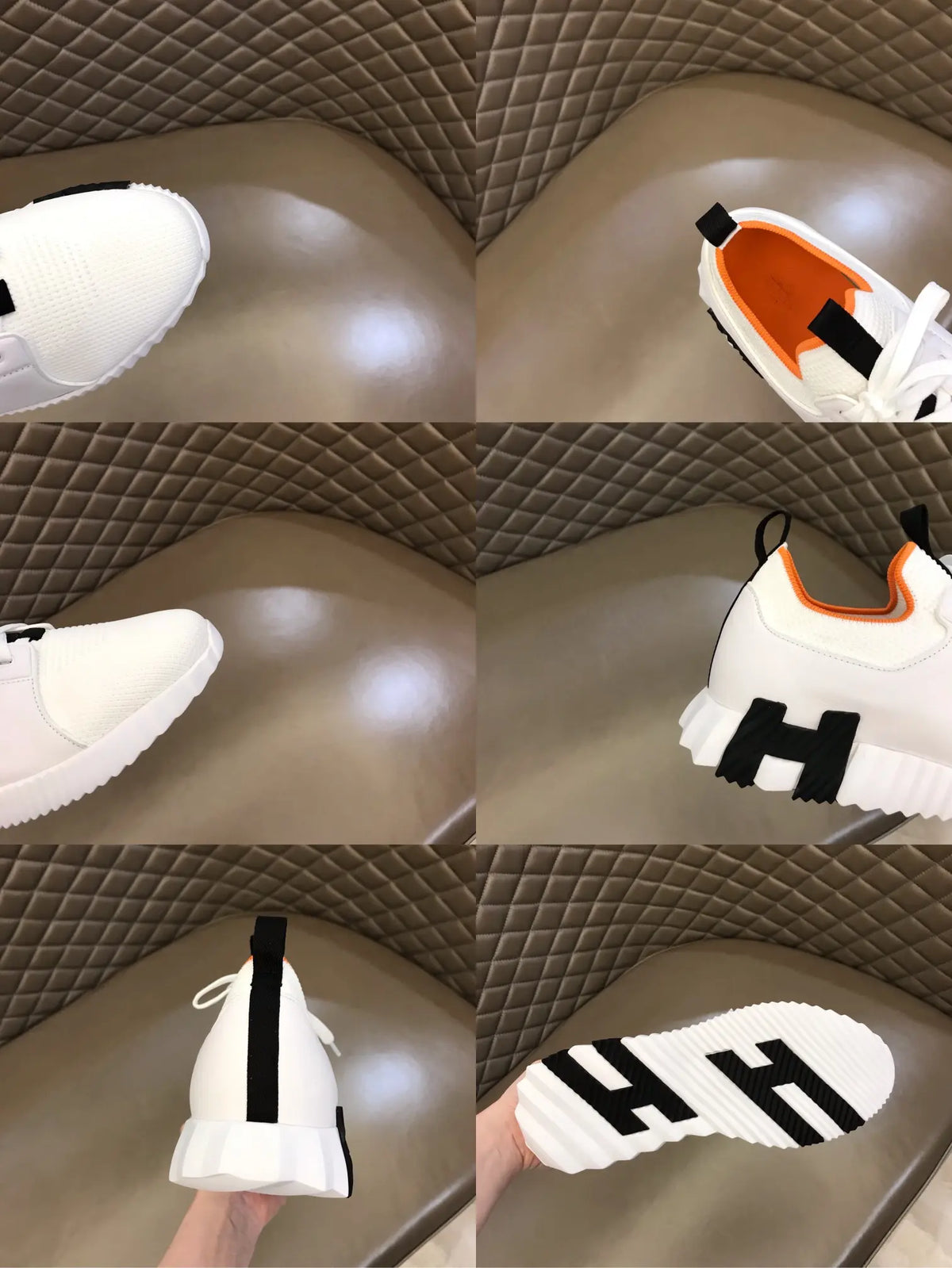 Hermes Bouncing White Black Orange Sneakers